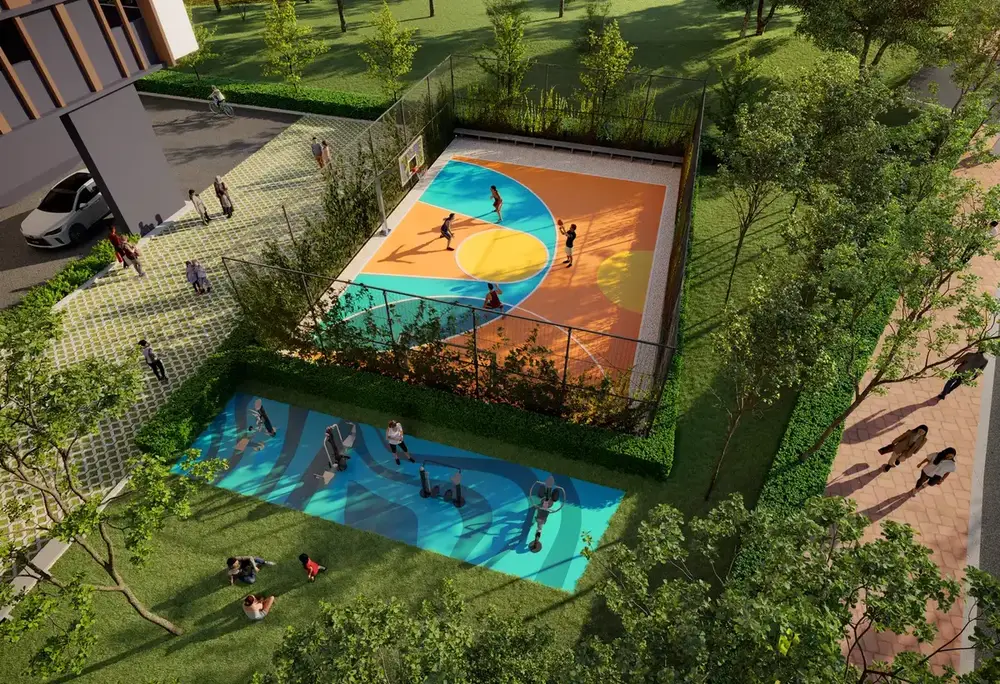 D&rsquo;Evia Residences Ripple Court and Meadow Garden aerial view